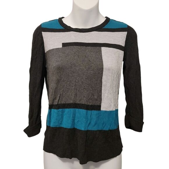 2/$20 Y2K Laura Petites Blue & Grey Sweater Size: Small Petite - Picture 1 of 6